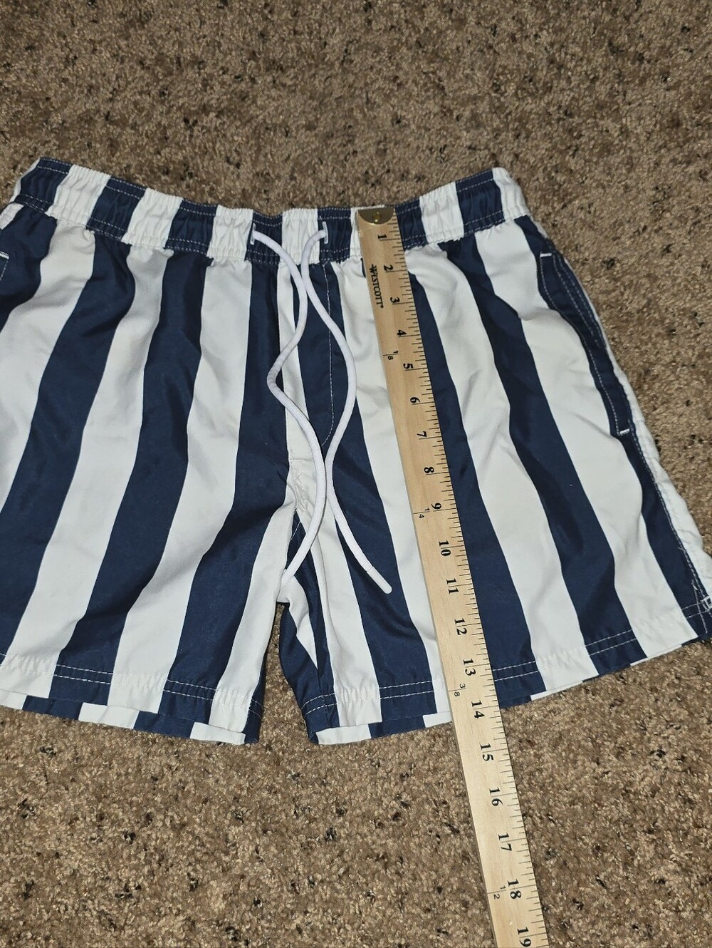 Cotton On Navy and White Vertical Stripe Swim Trunks
